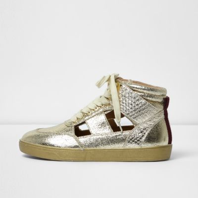 Gold cut out hi top trainers
